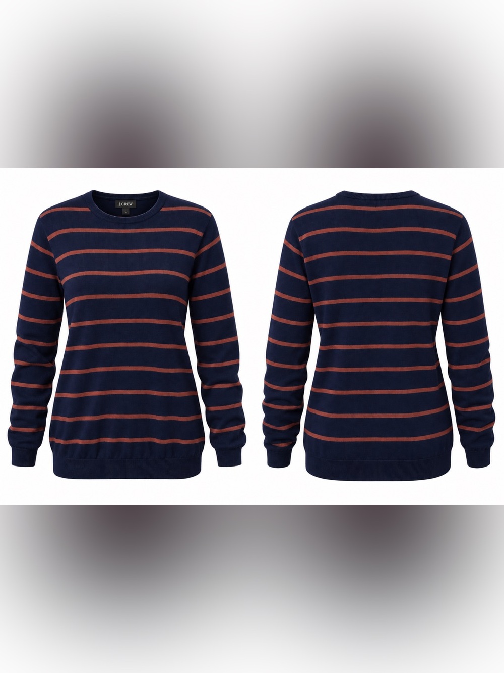 J.Crew 100% Merino Wool Striped Crewneck Sweater Navy Rust Women’s Large